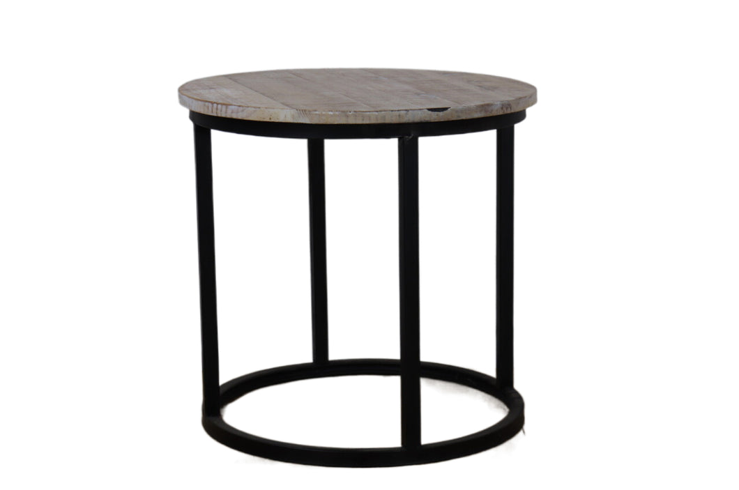 TNC Metal Frame Round Lamp Table, Recycled Fir