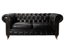 Load image into Gallery viewer, Aged Top Grain Leather Chesterfield 2-Seater Sofa, A102L Black
