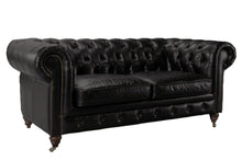 Load image into Gallery viewer, Aged Top Grain Leather Chesterfield 2-Seater Sofa, A102L Black
