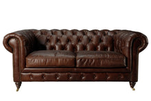 Load image into Gallery viewer, Aged Top Grain Leather Chesterfield 2-Seater Sofa, Dark Brown
