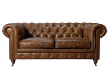 Load image into Gallery viewer, Aged Top Grain Leather Chesterfield 2 Seater Sofa, Brown
