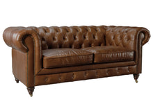 Load image into Gallery viewer, Aged Top Grain Leather Chesterfield 2 Seater Sofa, Brown
