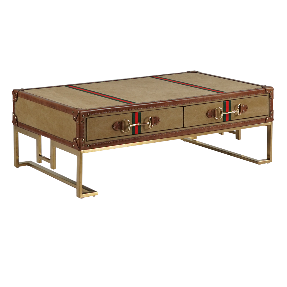 TNC 1.2 m Vintage Trunk Coffee Table, Leather and Canvas