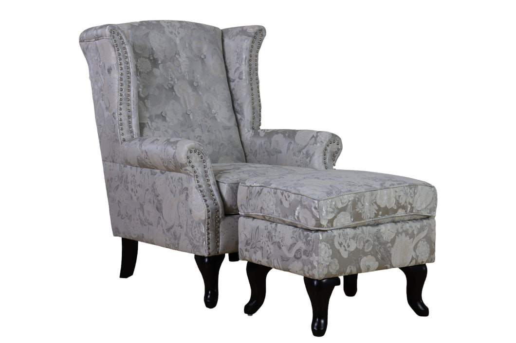 TNC Wing Chair and Ottoman, Silver Grey