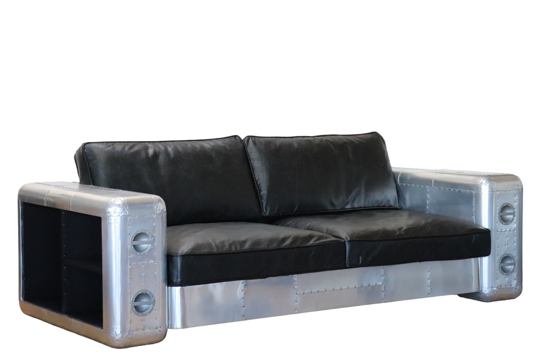 TNC 3-Seater sofa, Top Grain Leather and Aluminum