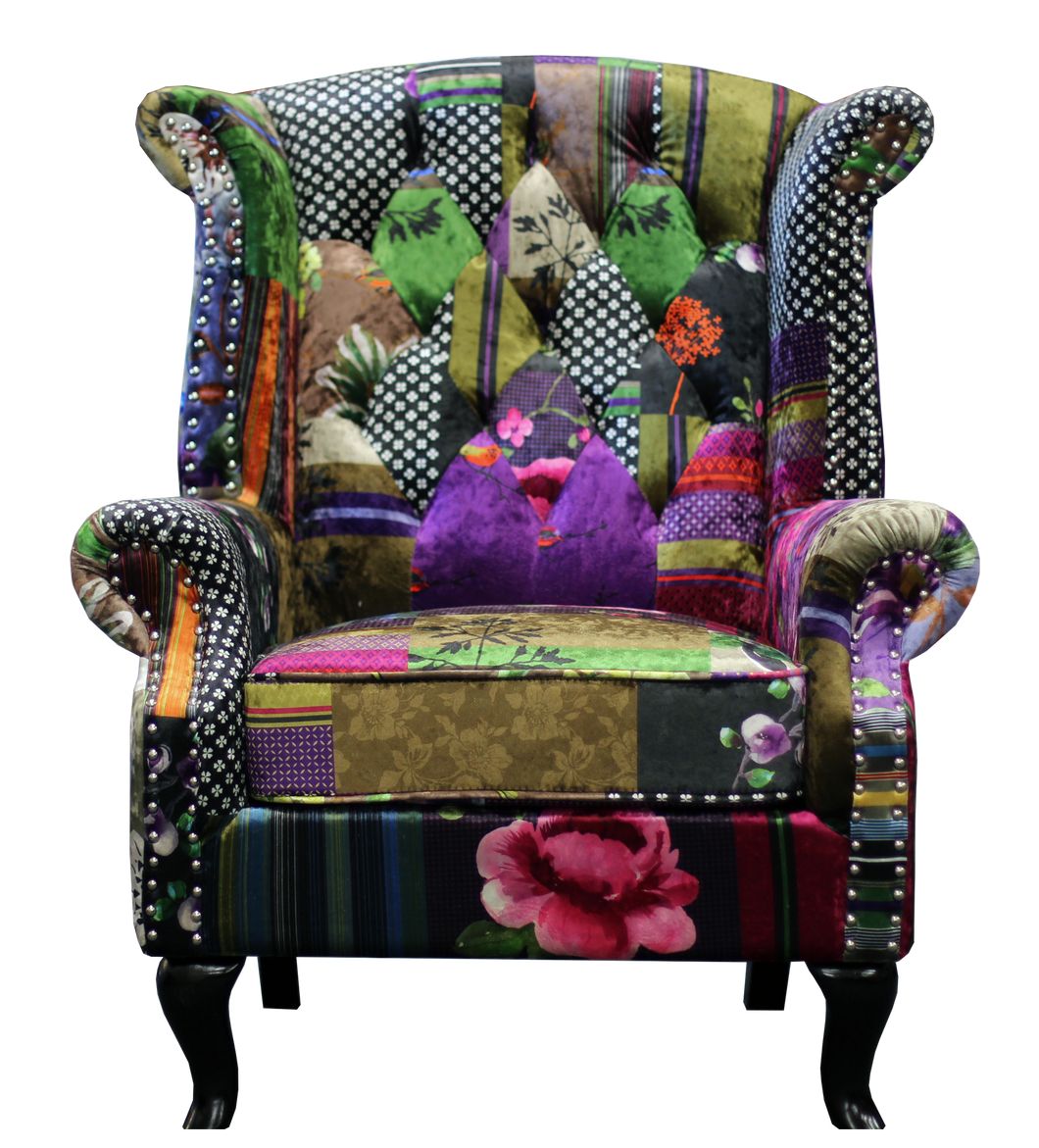TNC Large Patchwork Wing Chair, 2199-88C