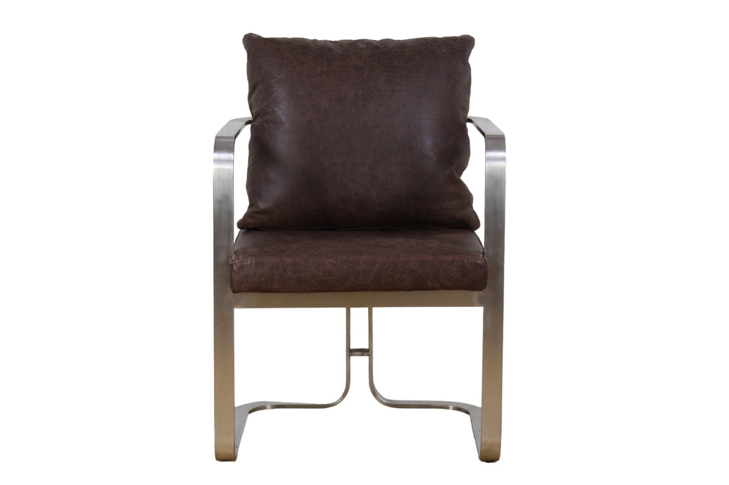 TNC Dining Chair, Brown Leather and Brushed Steel Frame