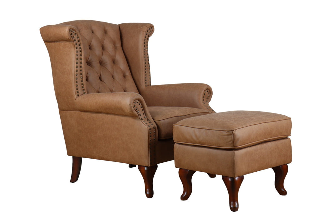 TNC Large Wing Chair & Ottoman, 2199 Light Brown