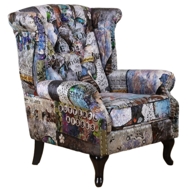 TNC Large Patchwork Wing Chair 2199-76B