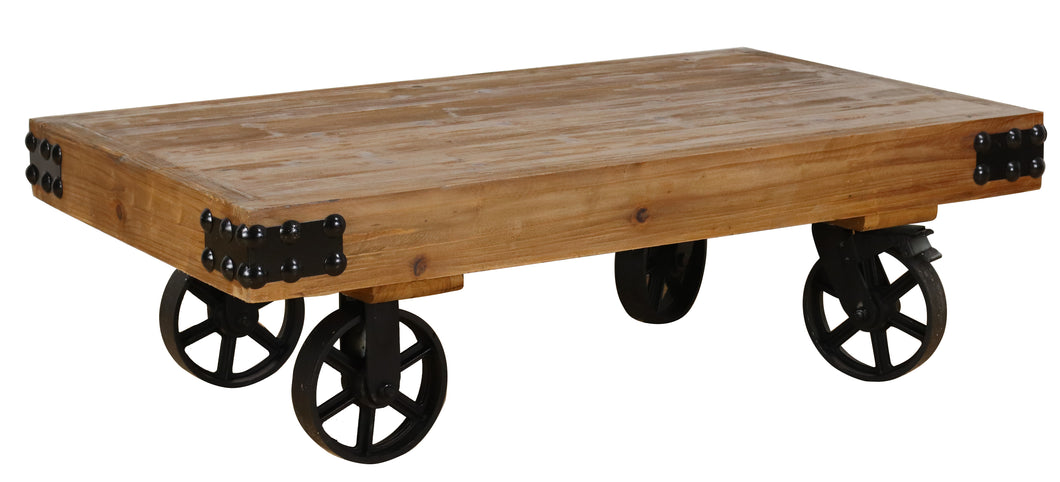 TNC Recycled Fir  Coffee Table with 4 Wheels, Brown