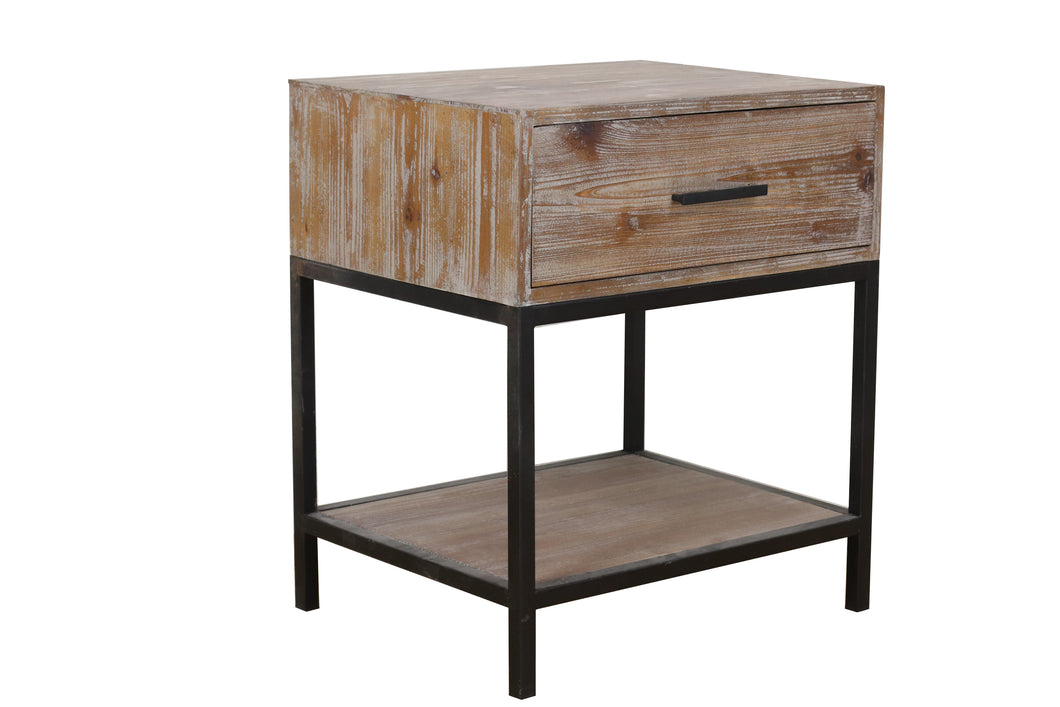 TNC Metal Base Recycled Fir Bedside Table