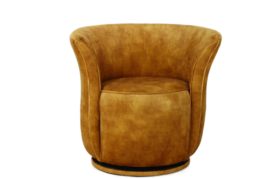 TNC Velvet Tub Swivel Chair, Mustard