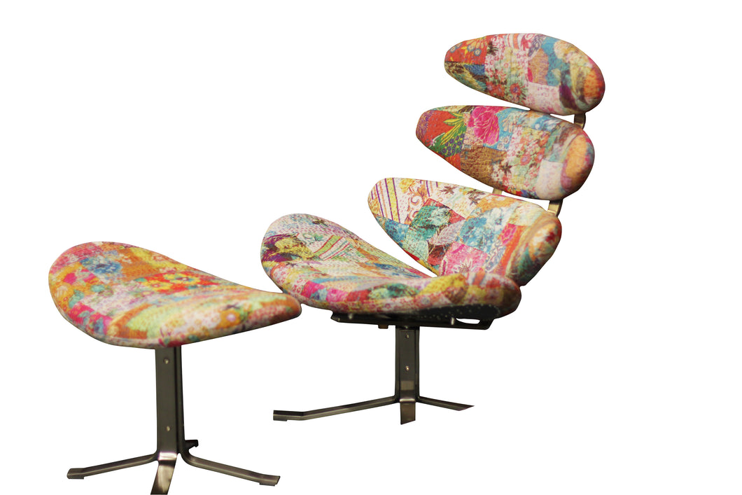 TNC Patchwork Swivel Chair and Footstool